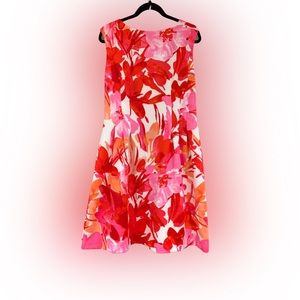 Vince Camuto, New Sleeveless Boatneck Sheath Dress, Pink Floral Size12 w/Pockets